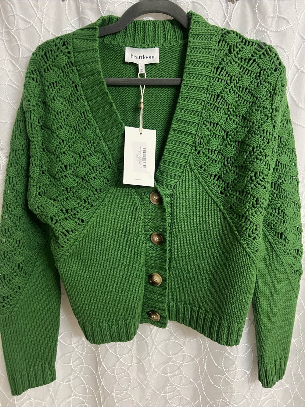Heartloom Emerald Green Open-Stitch Button Cardigan
